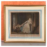 ANTIQUE FRENCH ENGRAVING | Showing a man courting a young woman in a fancy dress, nicely matted and 
