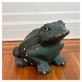 PAINTED FROG FIGURE | Green frog, painted composition; h. 13 x w. 12 x d. 18 in. [chips to paint, so