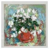 FLORAL STILL LIFE PAINTING | still life of flowers mixed media on paper signed "Janina" lower right;