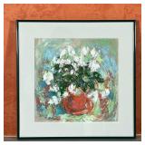 FLORAL STILL LIFE PAINTING | still life of flowers mixed media on paper signed "Janina" lower right;