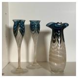 (3pc) N FRUMAN GARNITURE | Decorative garniture set including two stem glasses and a vase each signe