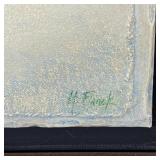  egg in a green teacup, float mounted in a gilt frame, signed lower right, signed titled and dated o