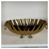 BRASS FOOTED BOWL | Heavy! Scalloped bowl on four paw feet; h. 4-3/4 x w. 12-1/2 x d. 8 in.