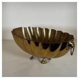 BRASS FOOTED BOWL | Heavy! Scalloped bowl on four paw feet; h. 4-3/4 x w. 12-1/2 x d. 8 in.