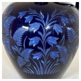 BURLEY & CO JAR | Blue pottery jar by Burley & Co Chicago, with paper label on bottom and stamped no