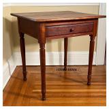 ANTIQUE SQUARE SIDE TABLE | With a square two board top over a single drawer; h. 29-1/4 x w. 28-1/4 