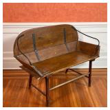 SMALL ANTIQUE SLED BENCH | With iron arm rests and hardware; h. 29-3/4 x w. 38 x d. 19 in.