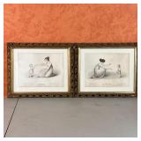 (2pc) CHILD ENGRAVINGS | Scenes of motherhood, c. 1809, each in a gilt carved frame; overall 13-1/2 