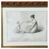 (2pc) CHILD ENGRAVINGS | Scenes of motherhood, c. 1809, each in a gilt carved frame; overall 13-1/2 