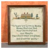ANTIQUE NEEDLEPOINT | Needlepoint embroidery, "Where we love is home / home that our feet may leave 