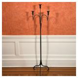 IRON TORCHIERE | Candle holder with three lights on a tripod base; h. 53-1/4 x w. 14 x d. 14 in.