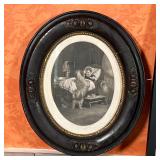  Including an engraving of a baby and dog titled "Good Morning", framed in tondo (overall 14 x 12 in