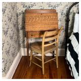 (2pc) ANTIQUE DESK & CHAIR | Including a slant lid desk, having a drop down front with fitted interi