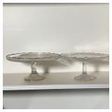 (2pc) CAKE STANDS | Pressed glass including one with harp motif and gilt rim; largest h. 4-3/4 x dia