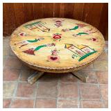 PETER HUNT LOW TABLE | Round top low table with overall paint decoration; h. 16-1/4 x dia. 42 in.