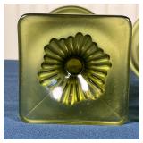 PAIR GREEN GLASS VASES | Greek style, decorated with figures, on square bases; h. 8-1/2 x dia. 4-1/4