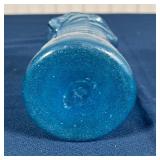 ANTIQUE BLUE GLASS PITCHER | Swirled blown blue glass with ruffled rim and rough pontil; h. 4-1/2 in