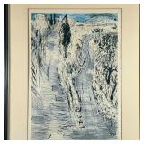 Fiesolo colored etching of a riverscape, ed. 6/40, pencil signed lower right and dated 1963; sight 2