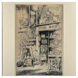 "Peter Smith" Antiques etching, pencil signed lower right and titled lower left, in a silvered frame