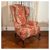 QUEEN ANNE STYLE WINGCHAIR  | Cabriole legs, pad feet; h. 47 x 36 x 38 in. [needs cleaning]