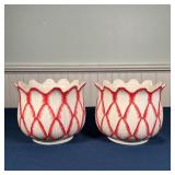 PAIR WILLIAMSBURG CACHE POTS | Blossom / flower form, appearing in excellent condition; h. 6-1/2 x d
