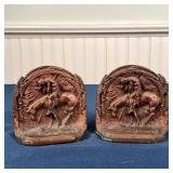 PAIR BRONZE BOOKENDS | "The End of the Trail" showing a figure on a horse; h. 4 x w. 4-1/4 in.