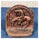 PAIR BRONZE BOOKENDS | "The End of the Trail" showing a figure on a horse; h. 4 x w. 4-1/4 in.
