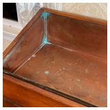 Solid cherry wood, with a drop-in copper liner, over two lower cabinet doors; h. 36 x 44 x 19-1/2 in