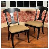 PAIR ETHAN ALLEN CHAIRS | Black with beige seats, bullseye carved splats, good condition; h. 38 x 23