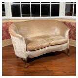 VELVET SETTEE | Gray velvet with cabriole legs; 32 x 57 x32 in.