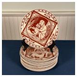 (12pc) MINTON PLATES | Pottery plates with rust underglaze with Aesop
