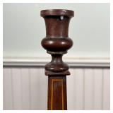 PAIR INLAID WOOD CANDLESTICKS | Tapering square candle stands with inlaid decoration; h. 12-1/2 in.