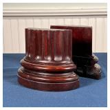 PAIR COLUMN-FORM BOOKENDS | Carved wood bookends; each h. 5-1/2 x w. 7-1/4 in. [one with clean break