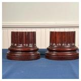 PAIR COLUMN-FORM BOOKENDS | Carved wood bookends; each h. 5-1/2 x w. 7-1/4 in. [one with clean break
