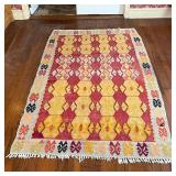 KILIM RUG | Red, tan, orange, yellow rug; 8 ft 7 in x 5 ft