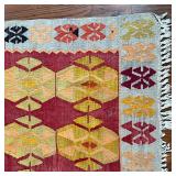 KILIM RUG | Red, tan, orange, yellow rug; 8 ft 7 in x 5 ft