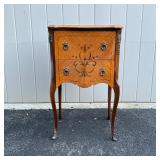 PAINT DECORATED BEDSIDE STAND | With two drawers with ring pulls - cute!; h. 27-1/2 x 16 x 12 in.