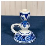 Copenhagen plate with fish scale rim (dia; 10-1/4), a delft candle stick, and a small decorative pla