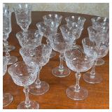 Blown and cut/ etched glass including wine, sherry, and other glasses - very good condition 