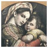  Reproduction print of an old master painting of Madonna and child, framed in tondo; overall 25 x 25