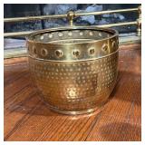 Fireplace tools and other items, including log holder, two small pails, fireplace tools, a broom, an