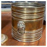 MISC. BRASS FIREPLACE TOOLS | Fireplace tools and other items, including log holder, two small pails