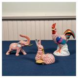 (3pc) HEREND FIGURES | Including a rooster, an elephant [with broken tusk], and two rabbits; tallest