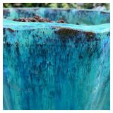 GLAZED POTTERY PLANTER | Blue turquoise glazed planter; h. 15 x dia. 20 in. [with crack, as pictured