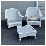 (3pc) LLOYD LOOM WICKER | Including two armchairs and an ottoman,wicker over aluminum frames, missin