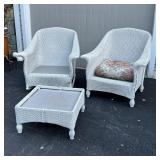 (3pc) LLOYD LOOM WICKER | Including two armchairs and an ottoman,wicker over aluminum frames, missin