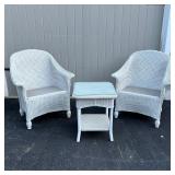 (3pc) LLOYD LOOM WICKER | Including a pair of armchairs and a low table with glass top; h. 35 x 30 x