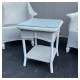 (3pc) LLOYD LOOM WICKER | Including a pair of armchairs and a low table with glass top; h. 35 x 30 x