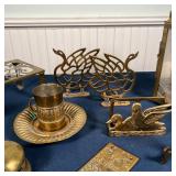 Including a pair of swan-form bookends, antique cup and saucer, a lantern, bell trivet, and more (ta