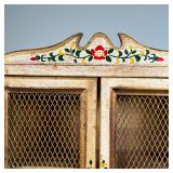 SMALL PAINTED WALL CABINET | Having two doors, paint decorated with flowers with three shelves; h. 1